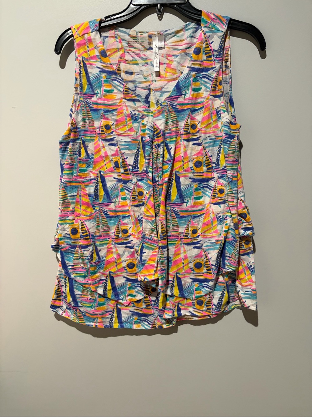 Lulu-B Multicolor Sailboat Print Sleeveless Tank - Pink, Blue, Yellow